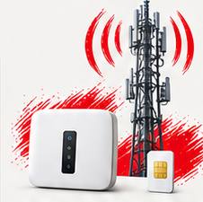 Mobilfunkrouter mit SIM-Karte und Sendemast