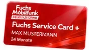 Fuchs Service Card + mit rotem Fuchs-Mobilfunk-Logo und dem Namen Max Mustermann