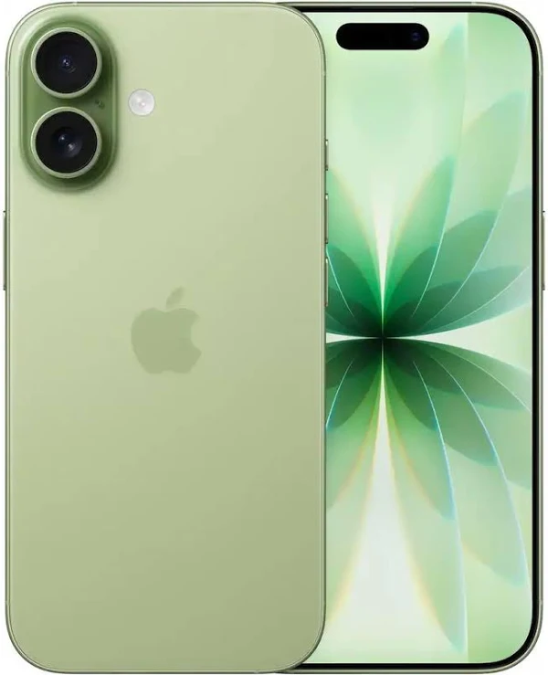 Apple iPhone 17 in Salbei, Vorder- und Rückansicht