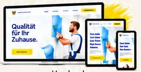 Designillustration einer Handwerker-Website auf Laptop, Tablet und Smartphone